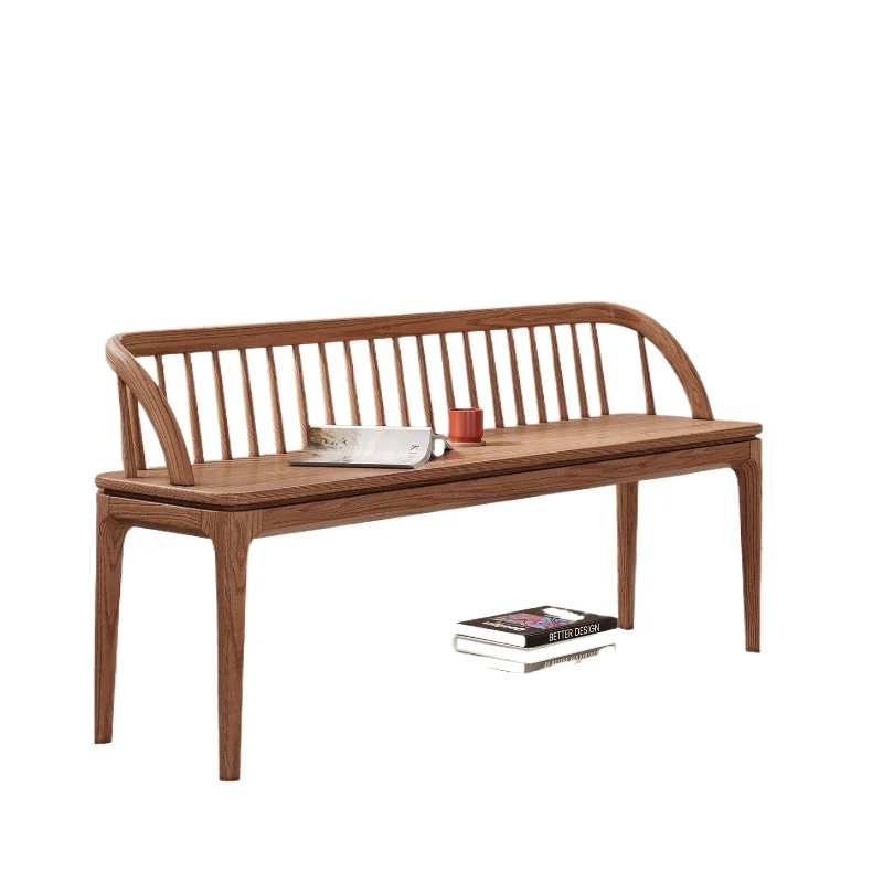 Modern simple solid wood backrest bench, living room home ash wood shoe change Nordic leisure chair
