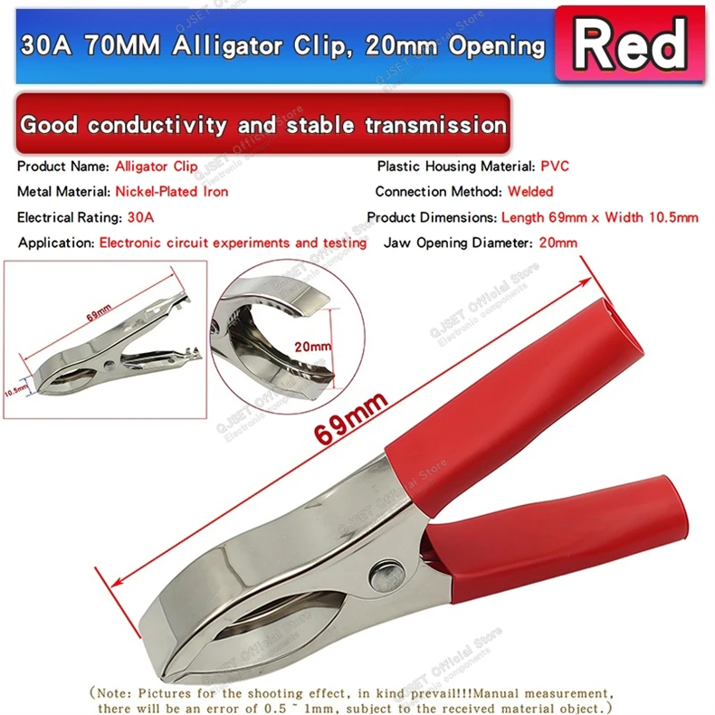 10 Stück 30A Krokodilklemmen Rot & Schwarz Autobatterie-Klemmen Alligator-Ladeklemmen Spannungsprüfwerkzeug Zubehör – Detail 10
