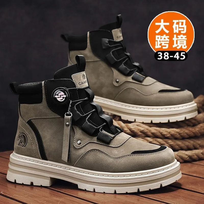 Men High Top Leather Ankle Boots Chelsea Motorcycle Boots Combatable Winter Work Shoes Outdoor Non Slip Mens Casual Botas Hombre