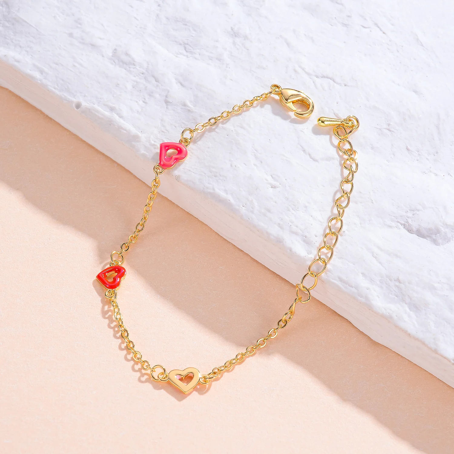 New Arrival Heart Anklets Bracelet Kids Copper Gold Color Chain Charm Bracelets for Women Girls Jewelry