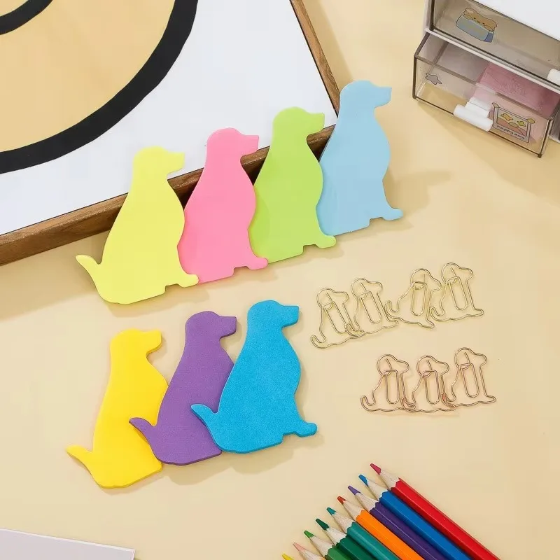 

Cute Dog Animal Sticky Notes with Paper Clips Set Kawaii Memo Pad Aesthetic Stationery School Stuff Decoration Girl's Gifts