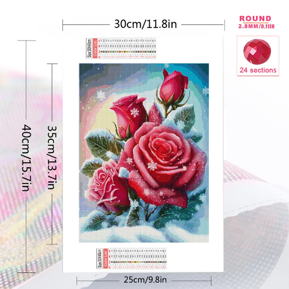Evershine New Arrival Diamond Painting Red Rose Flower Needlework Diamond Embroidery Winter Mosaic Child Gift