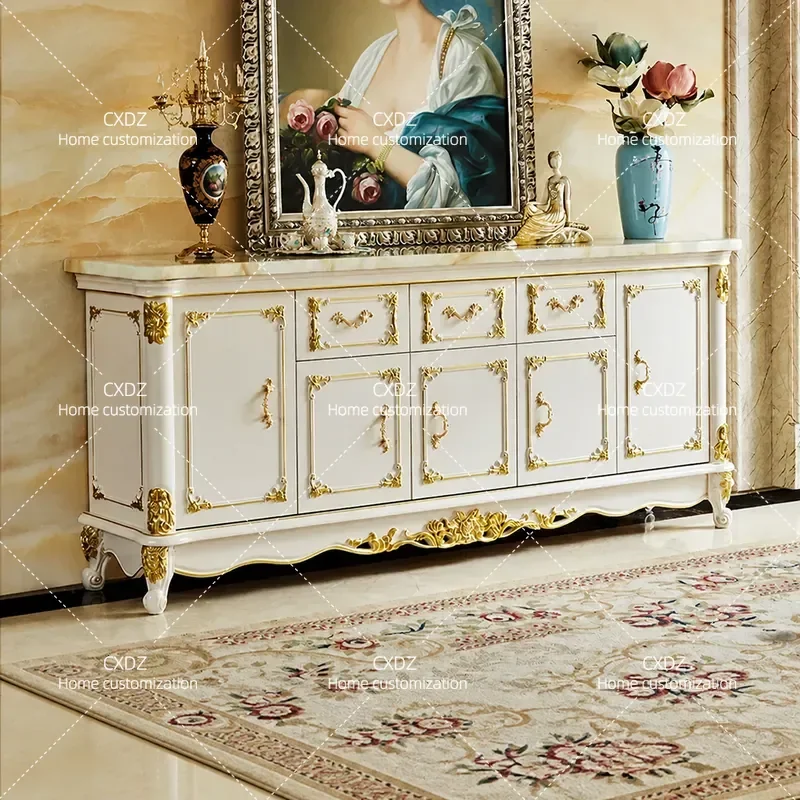 European side cabinet marble solid wood storage tea table restaurant American entrance table full sofa backrest wine cabinet