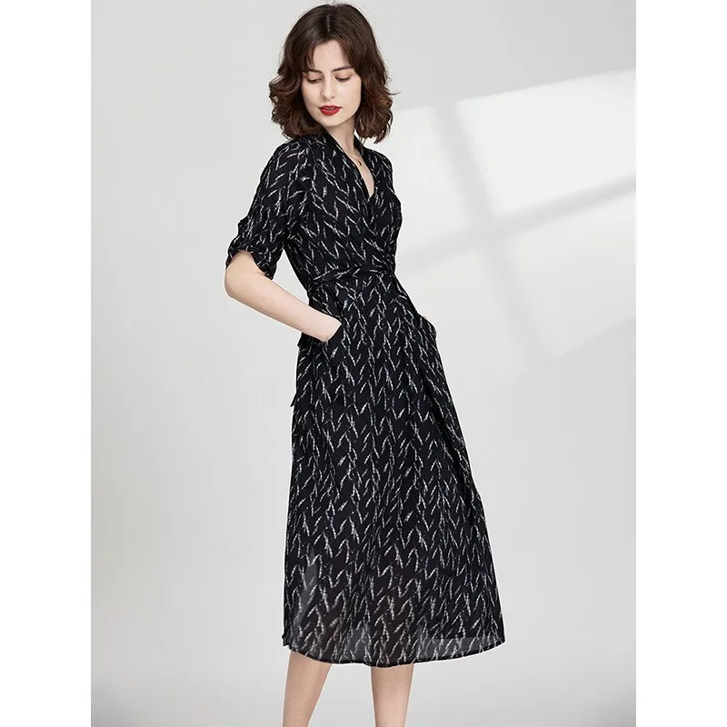 Summer 2025 Heavyweight Silk Dr Waist Cinched Loose Belted  Silk plus Size High End Printed Skirt Women's Faion