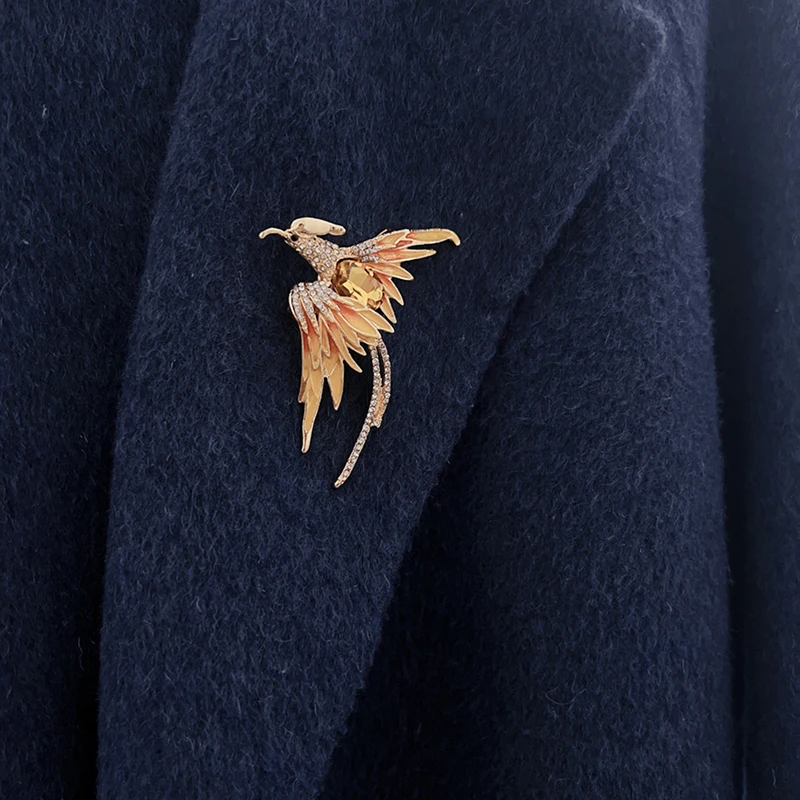 [HS][HS]1Pc Crystal Enamel Phoenix Bird Brooch 5-Color Animal Pin Women Men Party Office Fashion Jewelry Accessory Gift