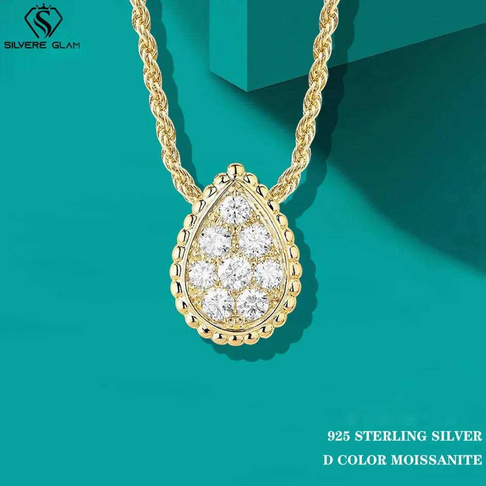 

TY 925Sterling Silver Plated 18k Gold Moissanite Drop Necklace for Women Bohemian Style Moissanite Collarbone Chain Fine Jewelry