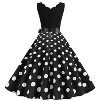 Women Retro Summer Dresses 50s 60s Sleeveless V-neck Polka Dot Bow Ball Grown Party Sundress Robe Vestidos - Image 2
