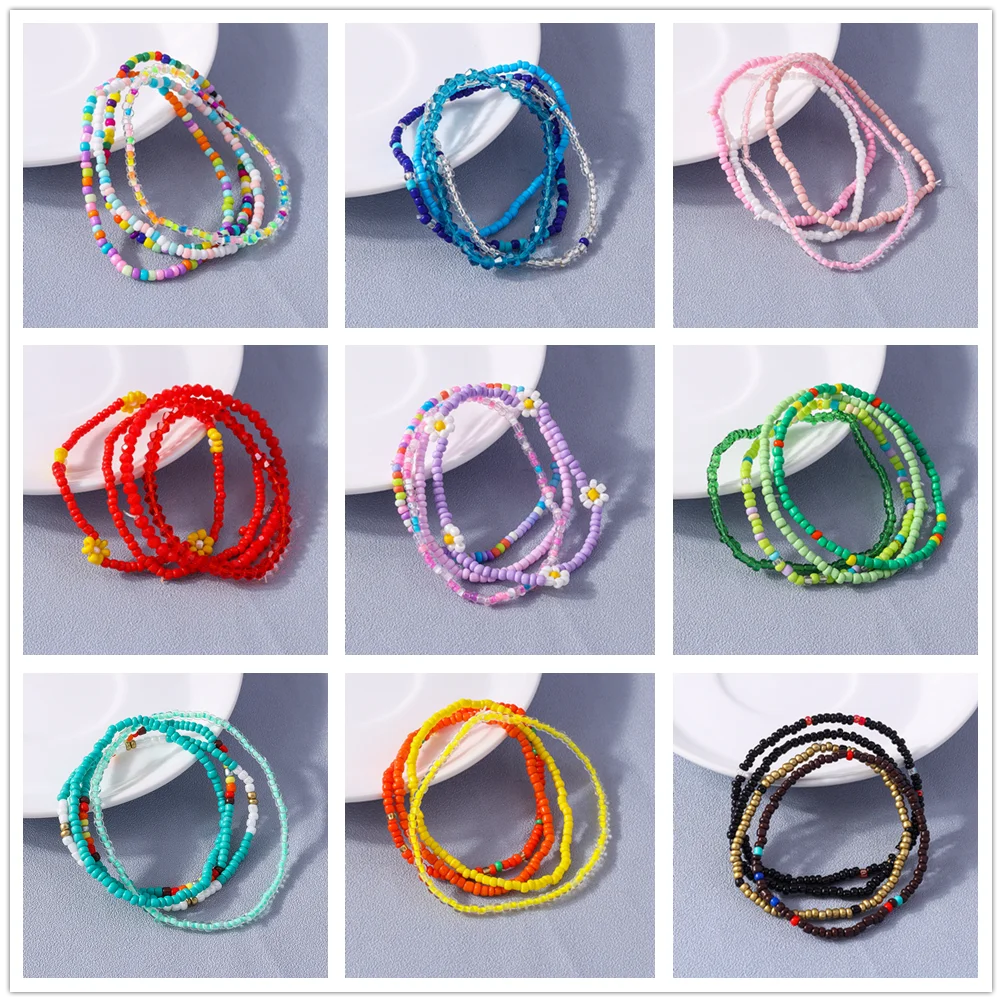 Aihua 4-teiliges Set Mädchen Süße Bunte Gänseblümchen Perlenarmband Handgefertigtes Kinder-Teenager-Freundschaftsarmband Beste Freundin Geschenk Schmuckset – Detail 1