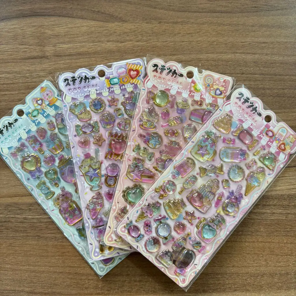 

4Pcs 3D Sparkle Gem Sticker Kawaii Sweet Dessert Castle Epoxy Sticker for Scrapbooking Journal DIY Craft RecordingYourLife Store