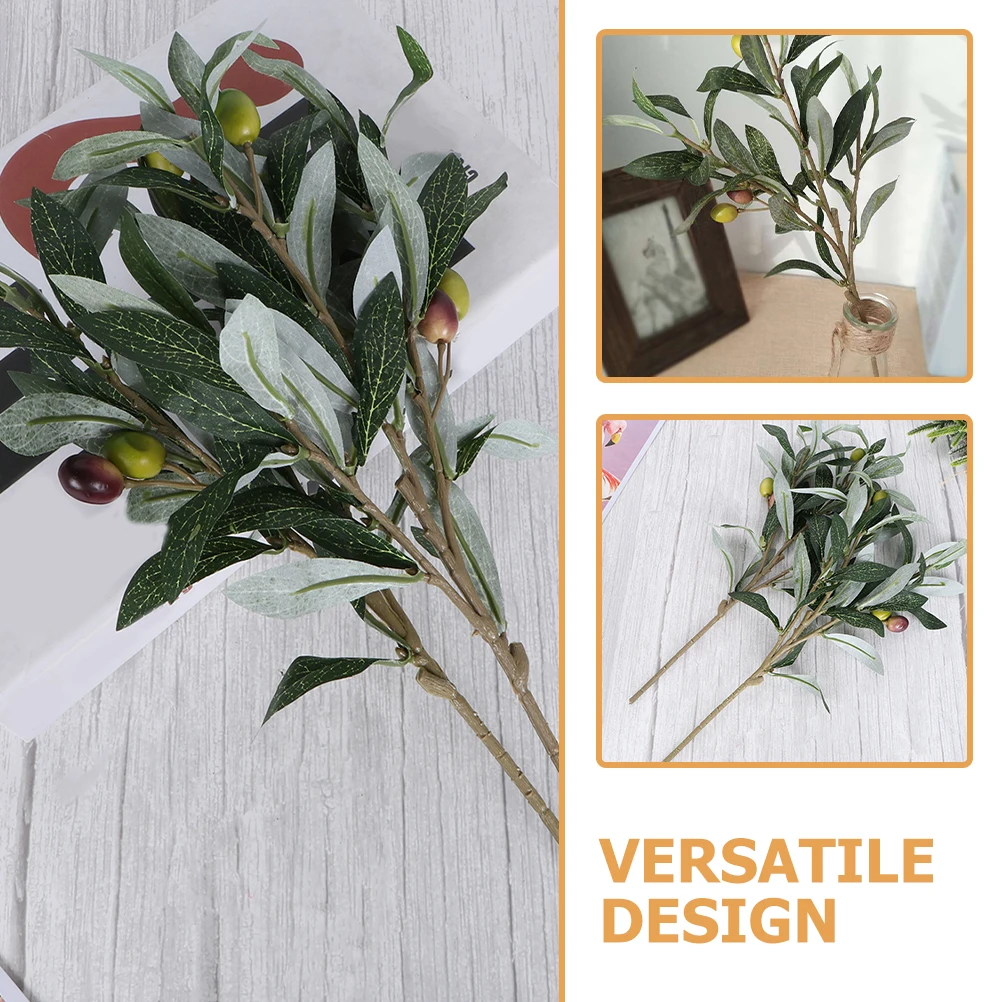 

3pcs Artificial Olive Branches Faux Olive Stems For Home Office Wedding Party Decor Desktop Plant Plastic Greenery