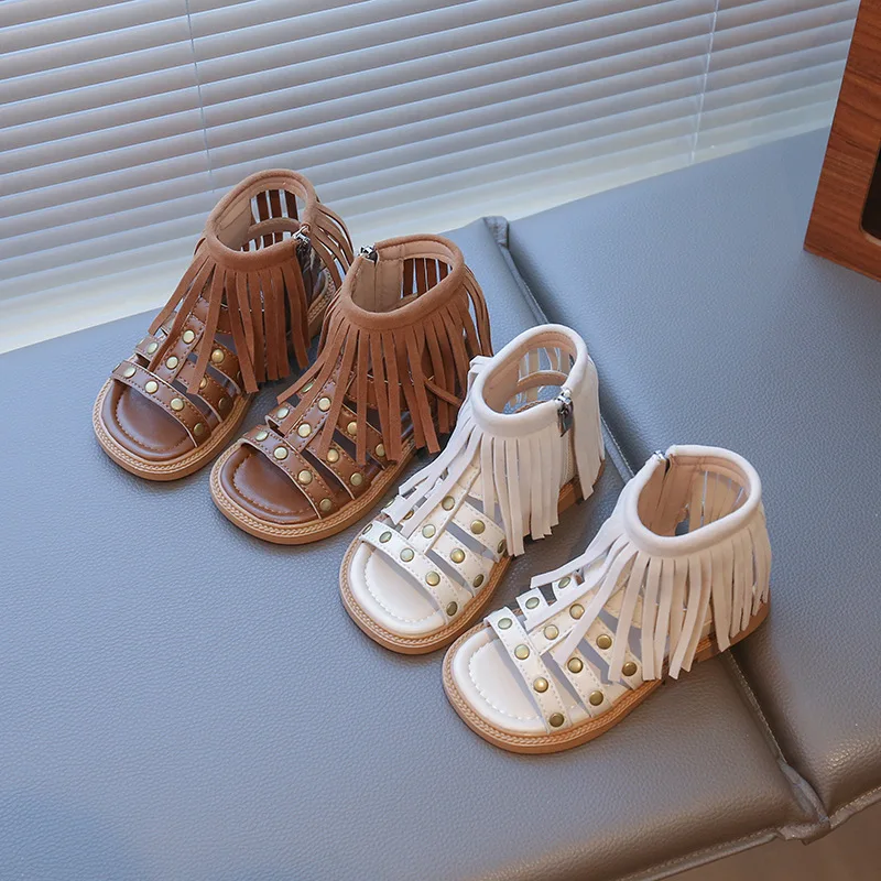

Zapatos Retro Tassel Girls Roman Sandals 2025summer New Bohemian Style Kid Sandals Fashion Versatile Girl Shoe Sandalias De Ñiña