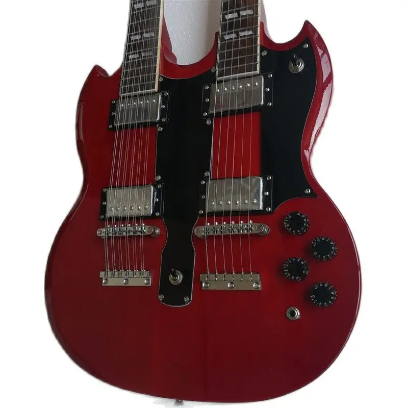 Double Headed 6-string 12-string Electric Guitar Humbucker Pickups Deep Red Body Professional Performance Factory Outlet