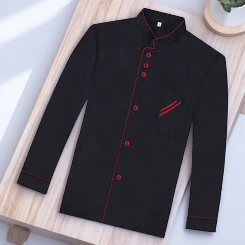 Chaqueta de Chef de manga larga Unisex con cuello levantado, camisa de Catering transpirable para panadería, Hotel, restaurante, talla Xl, color negro