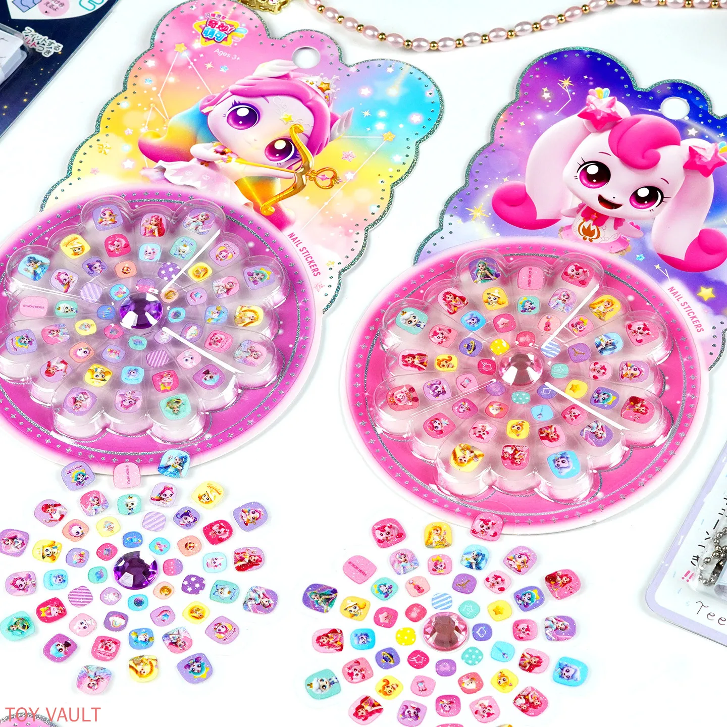 Teenieping Nail Stickers 48 Pcs Waterproof Non Toxic Cartoon Cute Pattern Manicure Decals For Diy Nail Art Decoration Toys