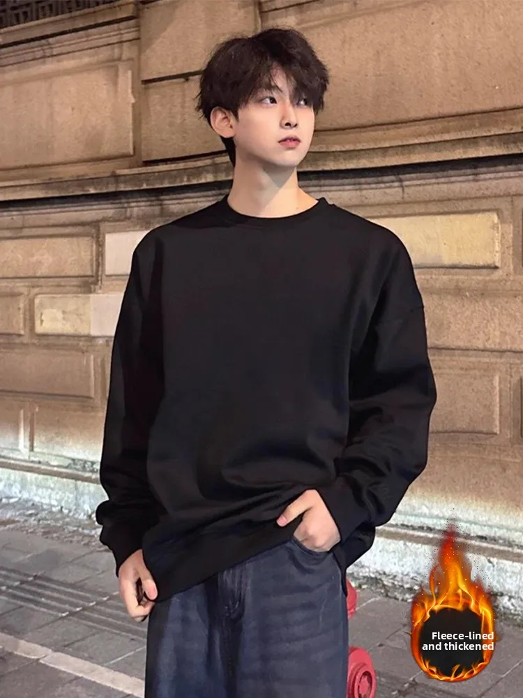 

Мужская толстовка с флисовой подкладкой, длинными рукавами и круглым вырезом, термобелье в американском стиле, теплая повседневная одежда для зимнего сезона