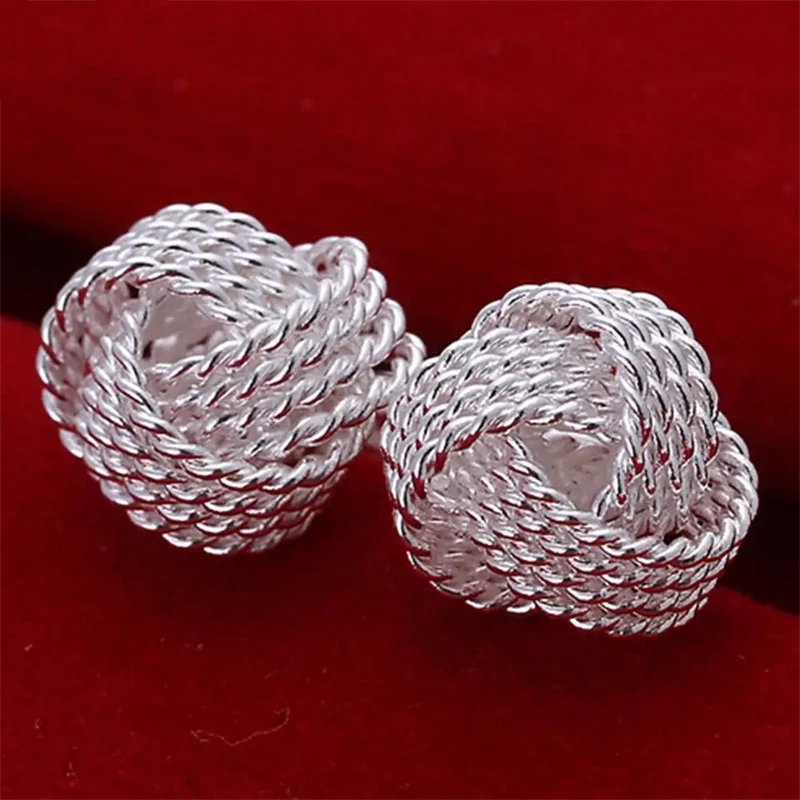 

100% Real 925 Sterling Silver Elegant Soft Winding Stud Earrings for Women Wedding Engagement Jewelry