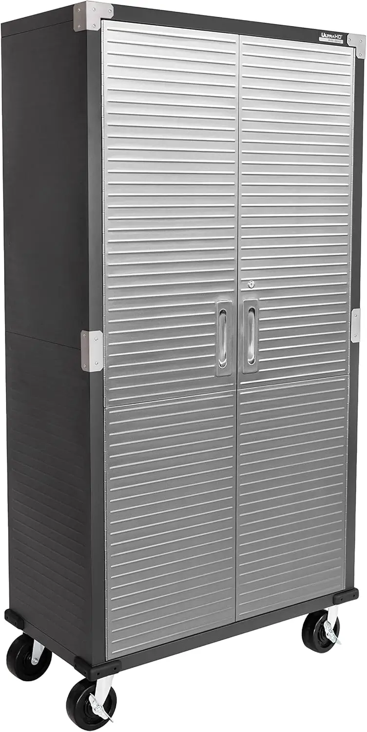 Seville Classics UltraHD Solid Steel Rolling Lockable Metal Storage Cabinet Locker Organizer w/Adjustable Shelves for Garage, Wa