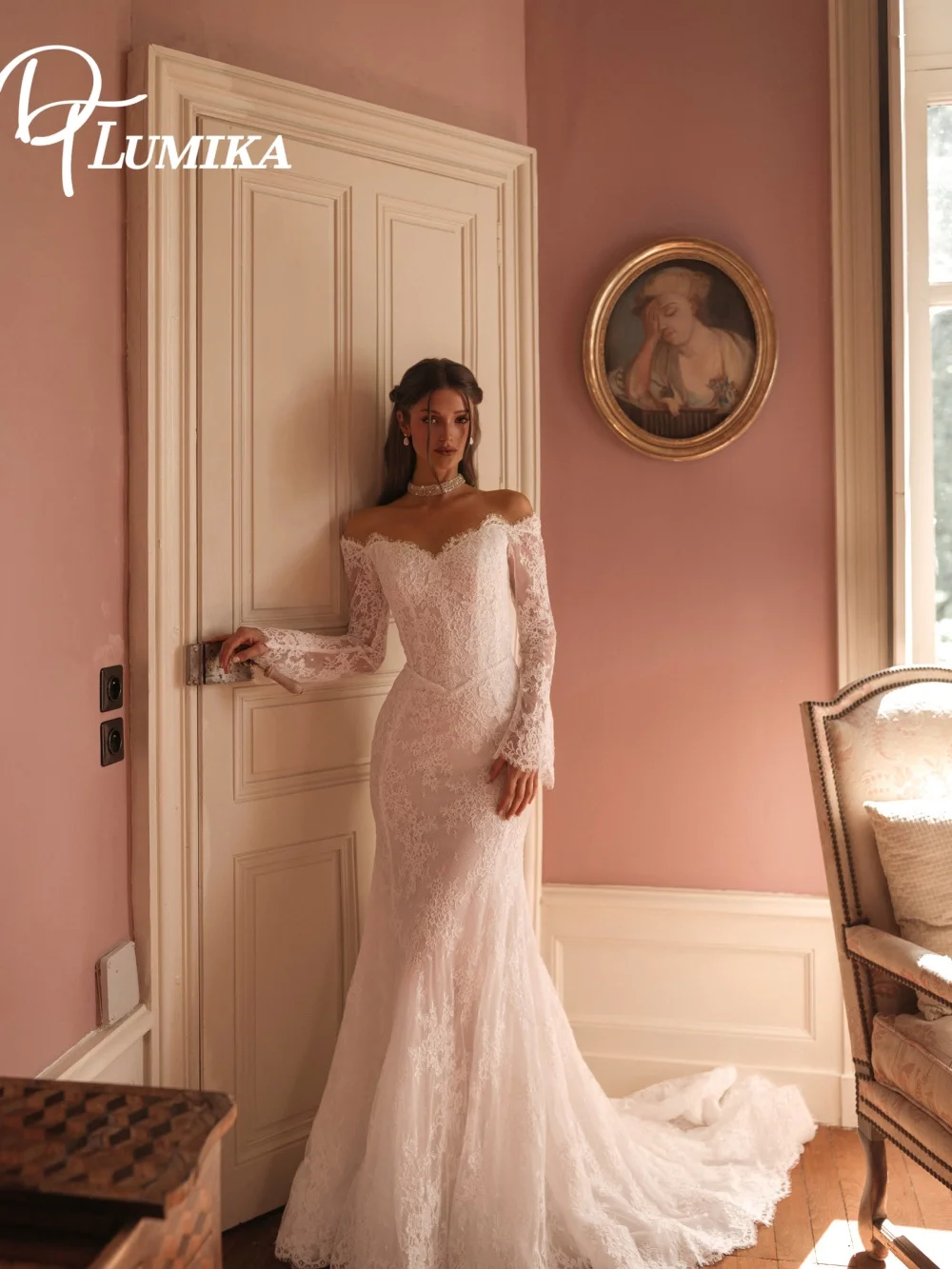 

Romantic Off-Shoulder Wedding Dress 2026 Vintage Lace Church Bridal Gown Glamorous Mermaid Floor-Length Dress