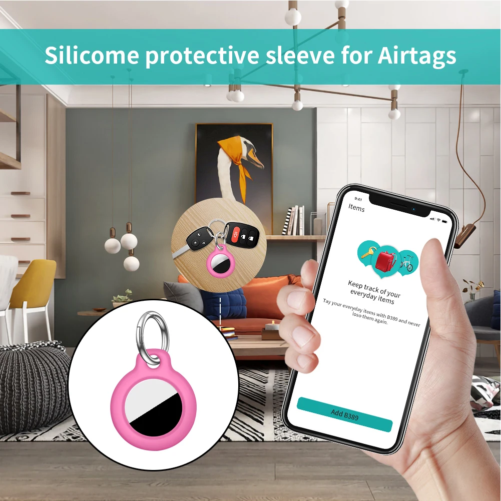 Silicone Airtags Case Keychain For Apple Airtag Protective Cover Bumper Shell Tracker Accessories Anti-scratch Air Tag Key Ring