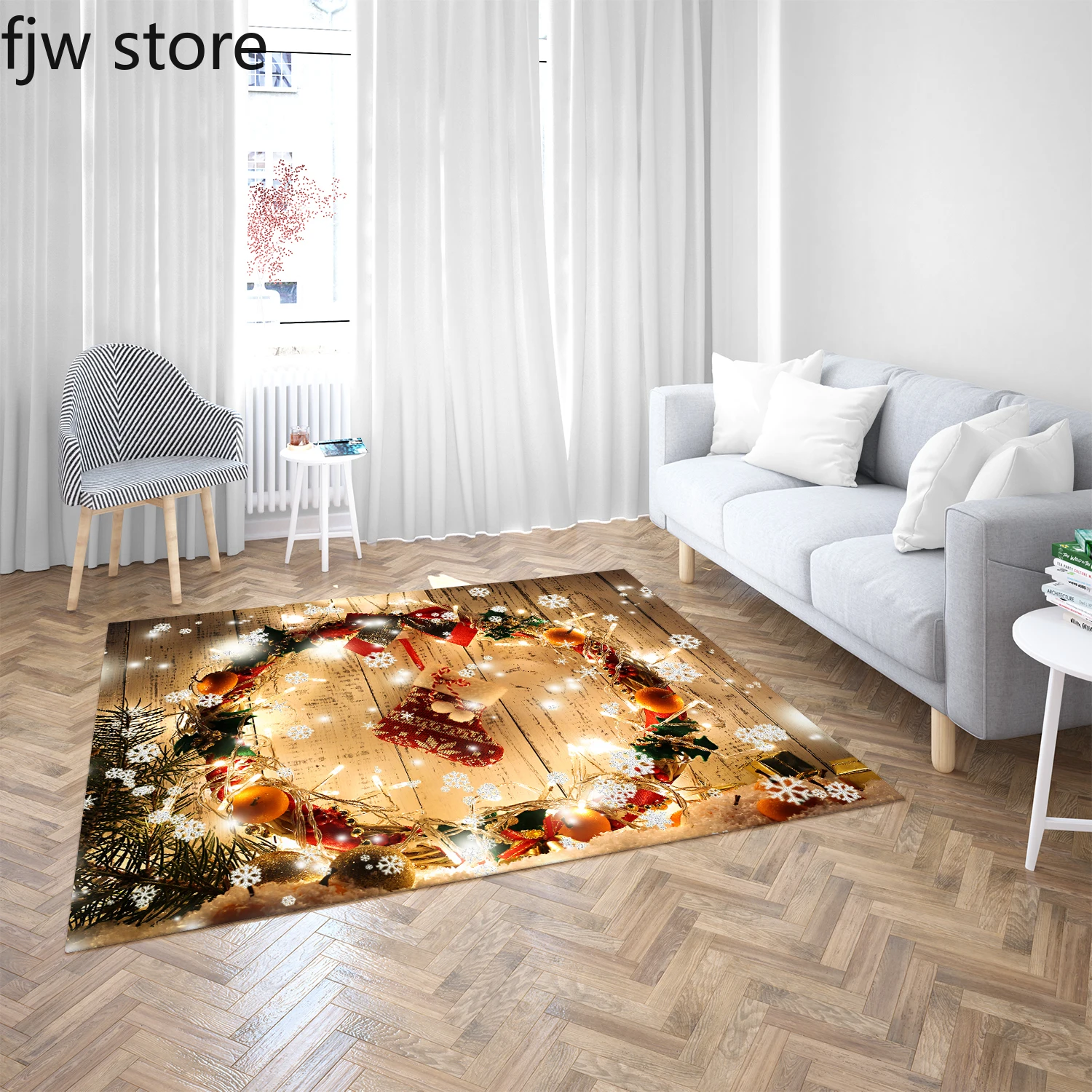 Christmas Decorative Carpet  Wreath Printed  Living Room Bedroom  Foot Mat Entrance Door  Home Decor