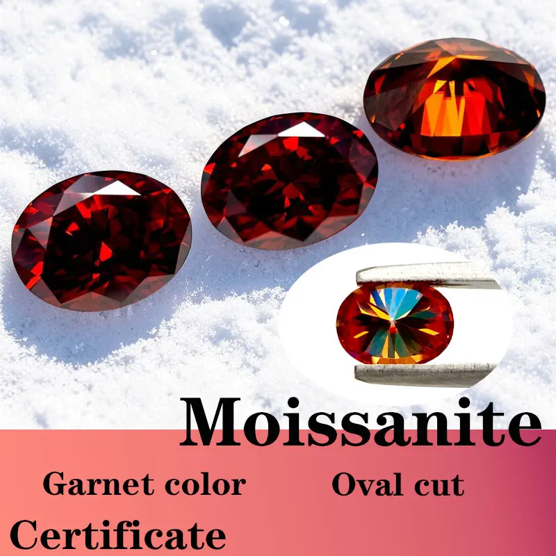 

Moissanite Synthetic Stones Hand Cutting Oval Cut Garnet Color with Certificate Multiple shapes Selectable