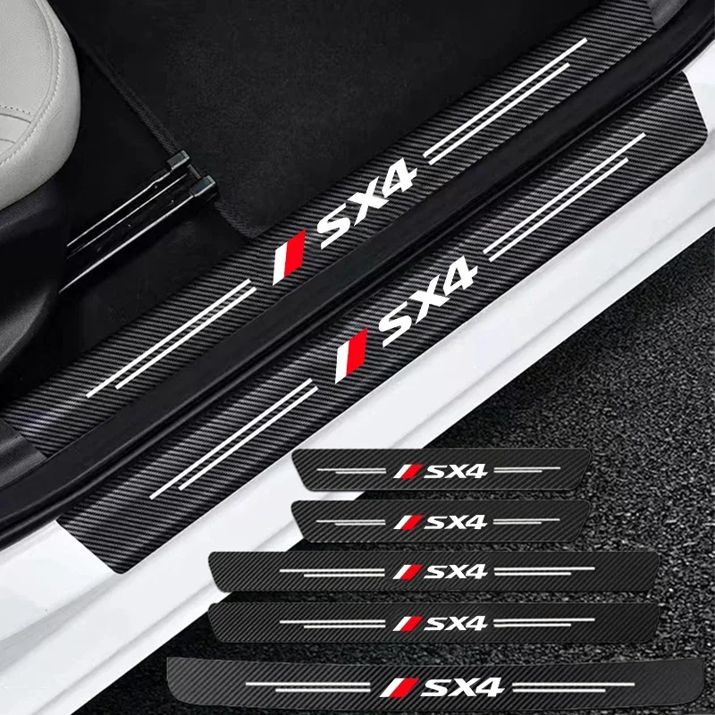 

Auto Carbon Fiber Decals Stickers Car Door Threshold Scuff For Suzuki SX4 Accessories