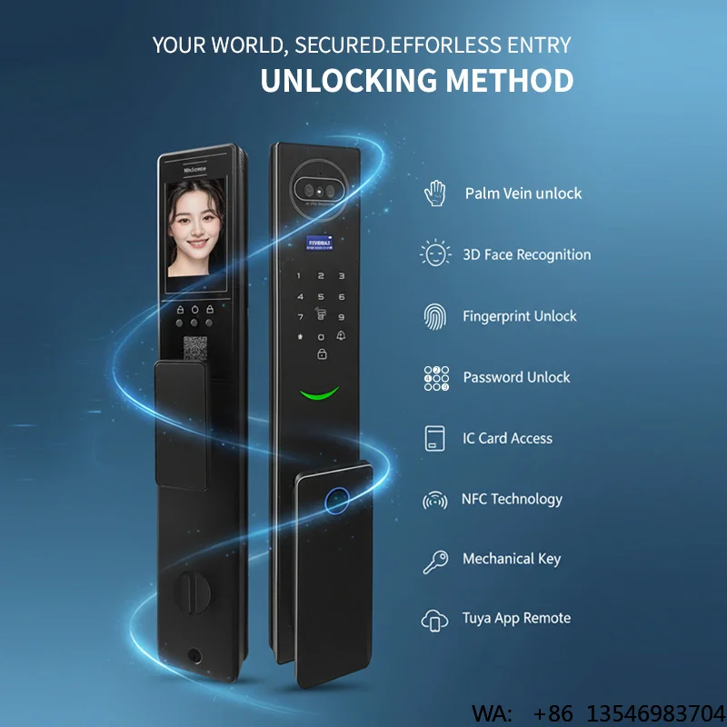 High End 2 Way Video and Audio Palm Vein Recognition Smart Door Lock with 4.5 Inch Screen and CNC Aluminum Housing