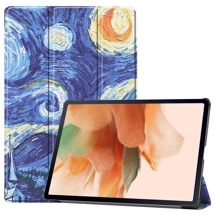 

Pattern Printing Tri-fold PU Leather Tablet Stand Cover Case for Samsung Galaxy Tab S7 FE SM-T730/SM-T736 - Painting