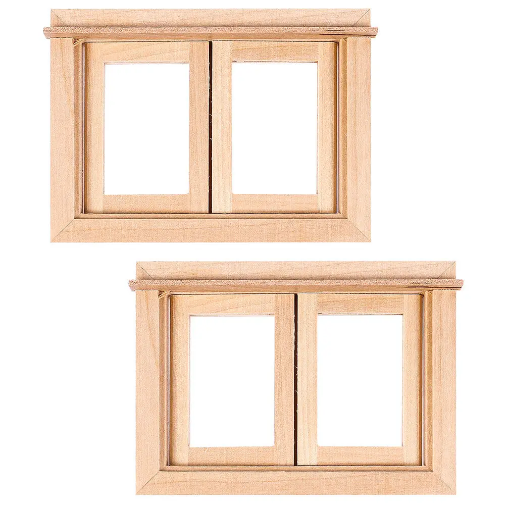 

2 шт. миниатюрных деревянных окон для кукольного домика, декоративные элементы для спальни, креативные аксессуары для ролевых игр