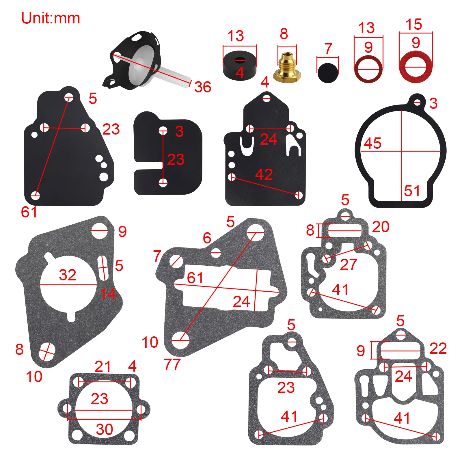 18-7212 Carburetor Rebuild Kit for Many Mercury Mariner Outboards 6 8 9.9 10 15 20 25 HP 2cyl Boat Motor Parts 1395-97611