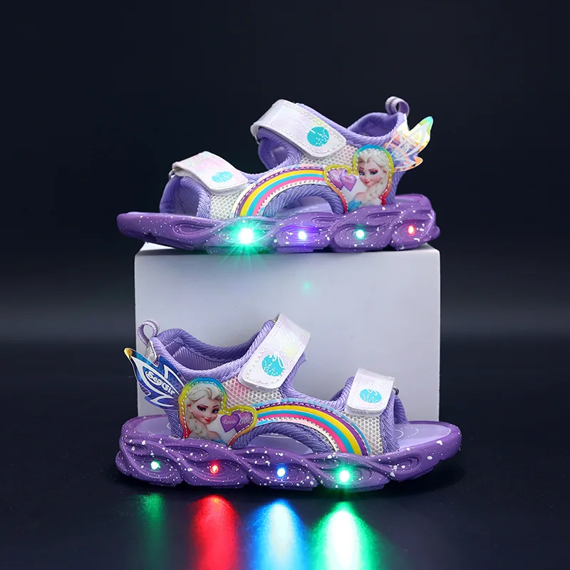 Sandali rosa Elsa per scarpe da ragazza Disney Cartoon Cute Baby Girl Beach sport sandalo moda illuminazione scarpe sandali per bambini