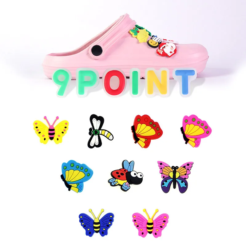 PVC Shoe Charms Cartoon Butterfly Dragonfly DIY Shoe Accessories Shoe Decoration Shoe Buckles for Croc Sandals X-mas Gifts Jibz