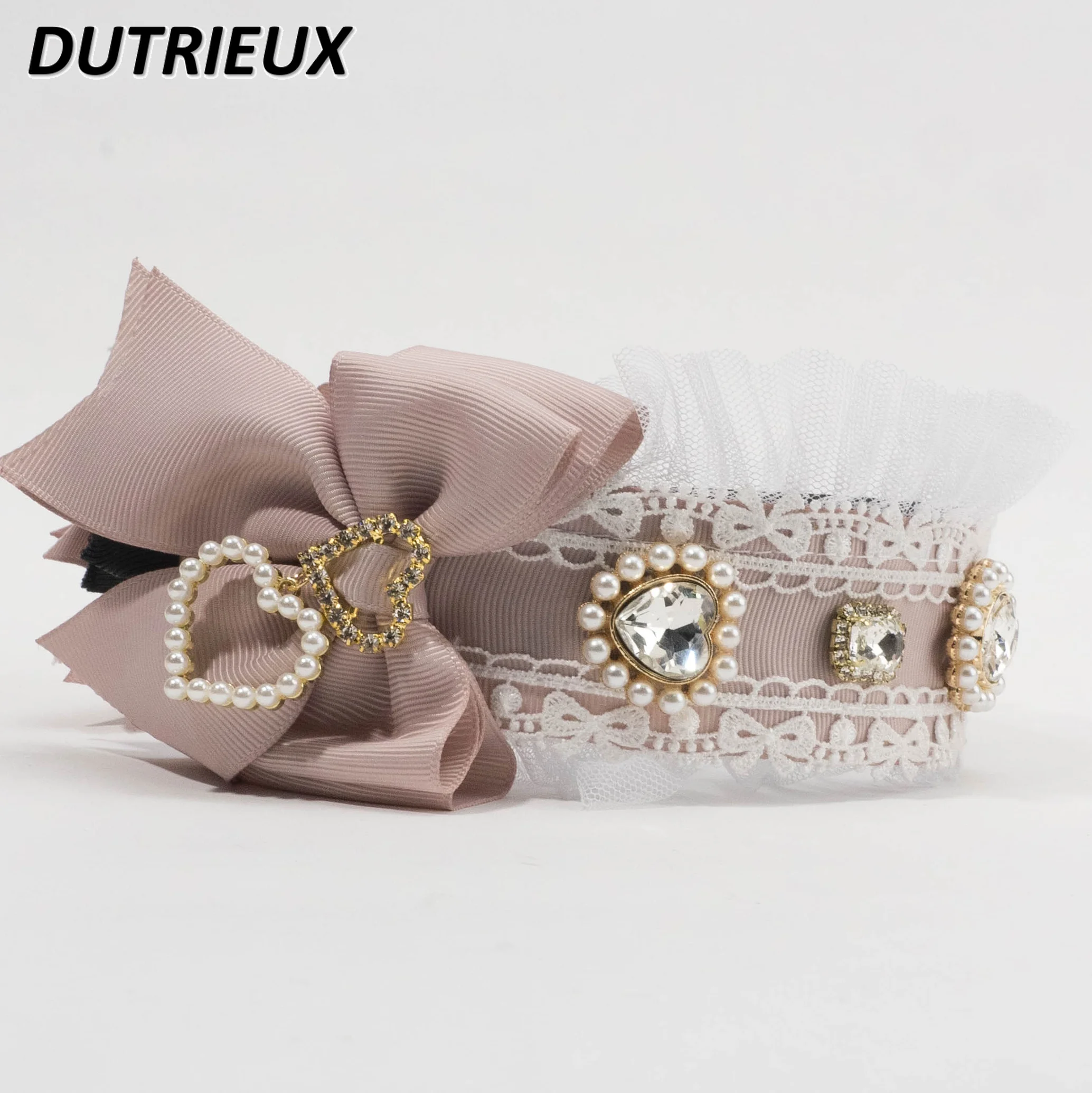 Japanese Mass-Produced Sweet Cute Light Lolita Headband Hair Bow Kawaii Love Gem Bow Headband Hair Clips Girl Hair Accessoires