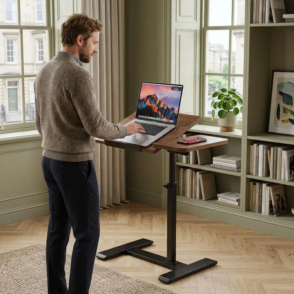 Table de lit réglable en hauteur avec roulettes dissimulées – Bureau pour ordinateur portable à double inclinaison – Poste de travail mobile pour hôpital, chevet, maison ou canapé – Mobilité facile