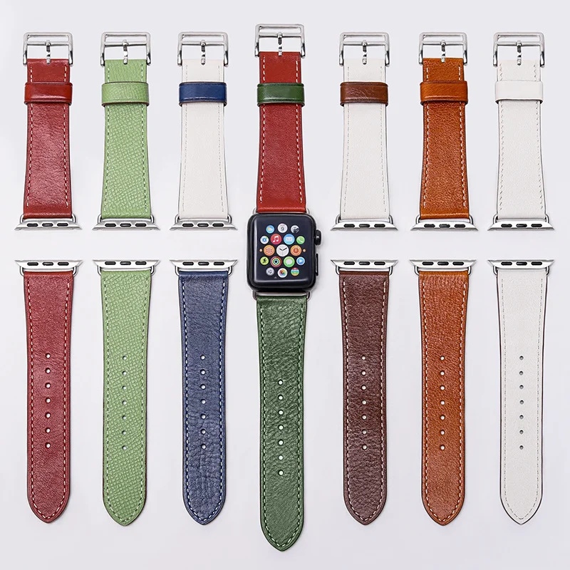 

Suitable For Apple Watch Watch8/7/6/5/3/Ultra Contrast Leather Strap With Multiple Colors To Choose From