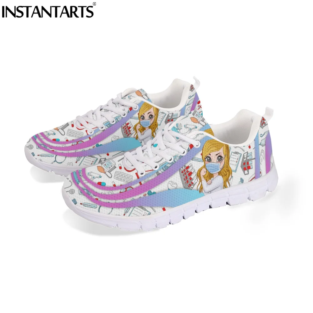 New Fashion Girls Casual Sneakers Personalized Nurse Medical Design Women Flats Shoes Female Nursing Lace Up Zapatos