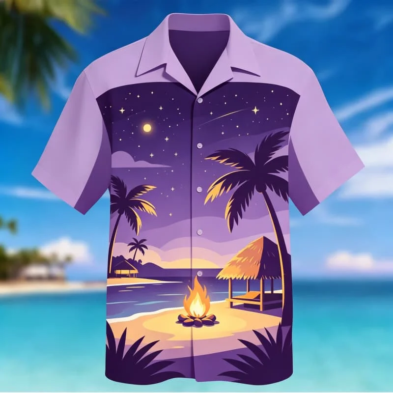2026 Men's Hawaiian Tropical Scene Vacation Short Sleeved Shirt, for Summer Dressing,Casual Activities,And Versatile Beach Style