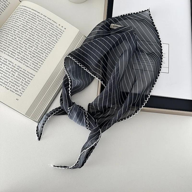 

Korean-style chiffon striped bandana for women, a thin and lightweight scarf with a fresh and stylish vibe,