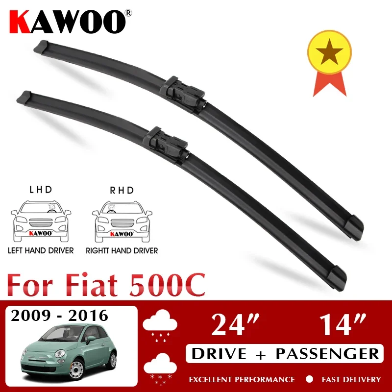 

KAWOO Wiper Front Car Wiper Blade For Fiat 500C 2009-2016 Windshield Windscreen Front Window Accessories 24"+14" LHD RHD