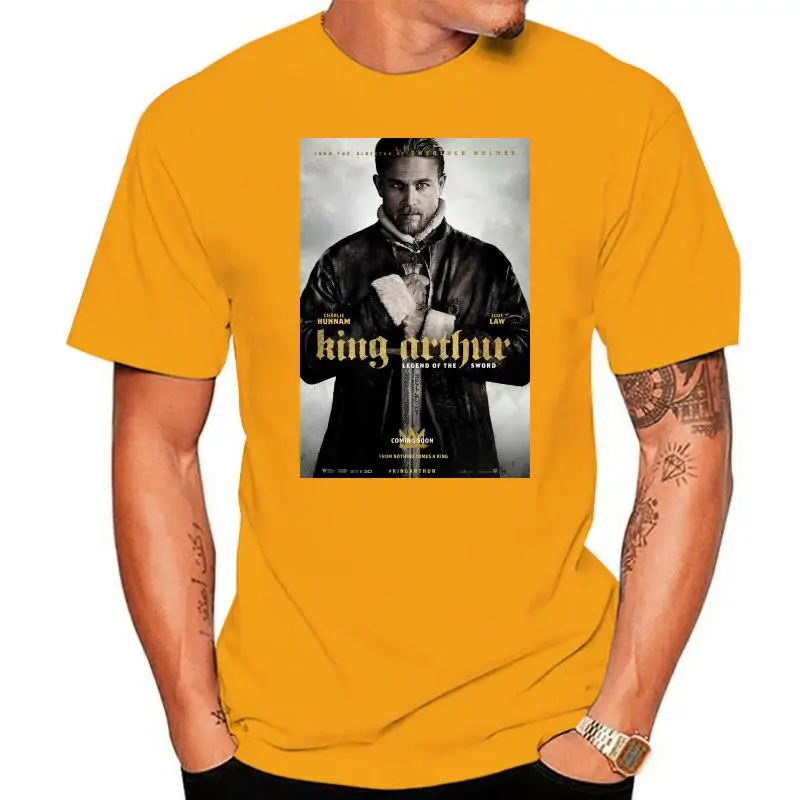 King Arthur Legend of the Sword Movie Men's Black T-Shirt Customizable Design Hand-Painted Unique Style Clothing