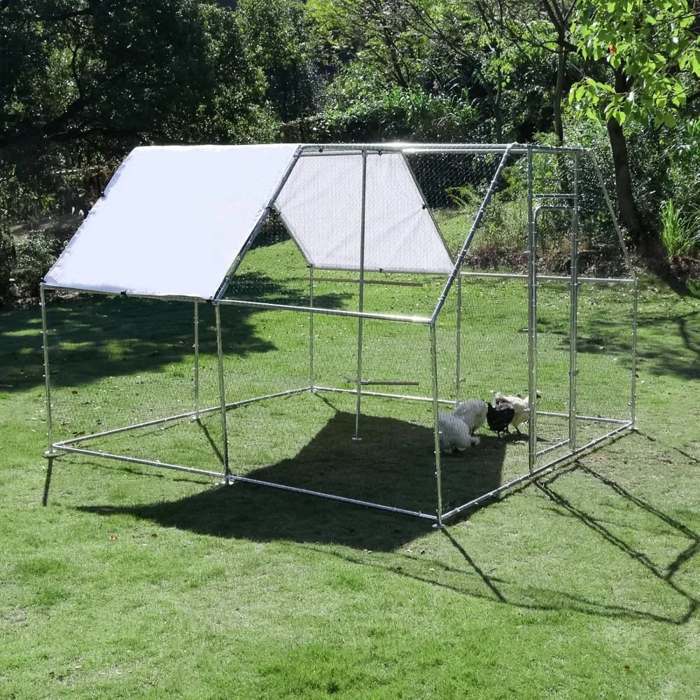 

Large Metal Chicken Coop with Climbing Frame, Outdoor Walk-in Poultry Cage, Waterproof and UV Resistant Cover, 118x118x78.7