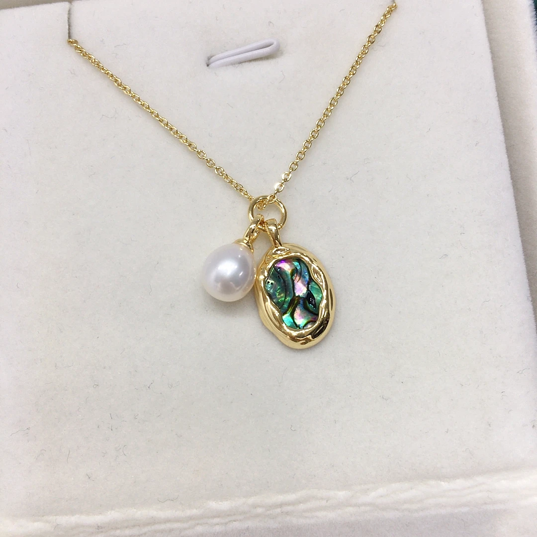 ZHBORUINI 2024 Hot Sale Luxury Abalone Shell Mother Of Pearl Natural Freshwater Pearl Pendant Jewelry Necklace Gift