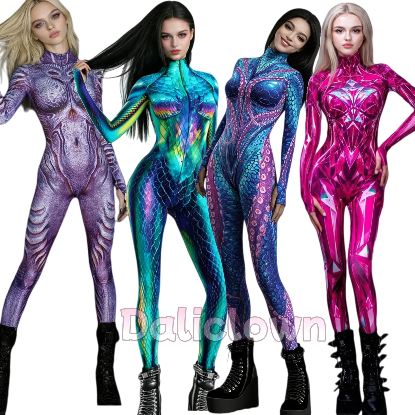 Meerjungfrau-Oktopus-Jumpsuit Cosplay Meerestier Fischschuppen-Badeanzug Zentai-Anzug Kostüm Halloween-Party Shows Damen Bodysuit