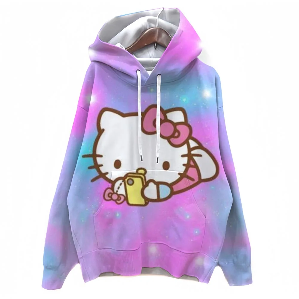 Sudadera de manga larga con cuello redondo para mujer, lavable a máquina, ajuste Regular para otoño, informal, con estampado de Hello Kitty