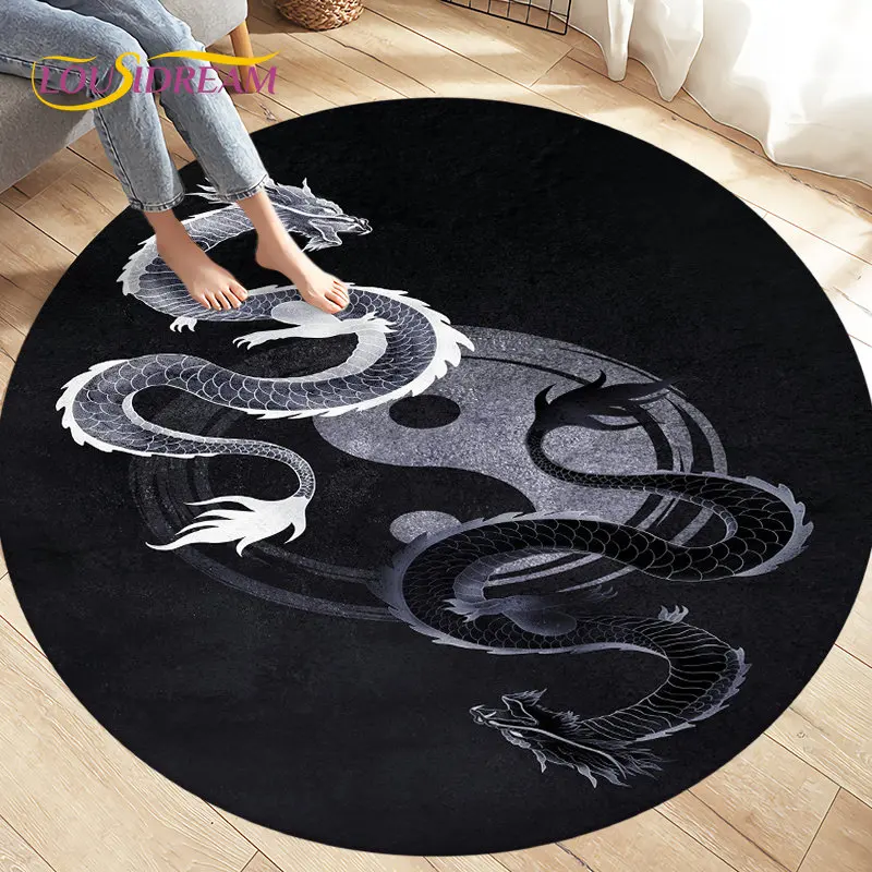 Tai Chi,Eight Diagrams,Yin Yang  Area Rug,Round Carpet Rug for Living Room Bedroom Decoration,Kid Play Game Non-slip Floor Mat