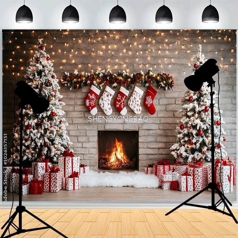 

Fireplace Christmas Day Wreach Window Photography Backdrops New Year Living Room Portrait Holiday Party Photo Background DD-15