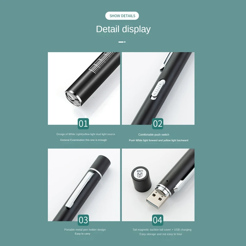 Linterna Led de bolsillo de acero inoxidable, 1 piezas, recargable por USB