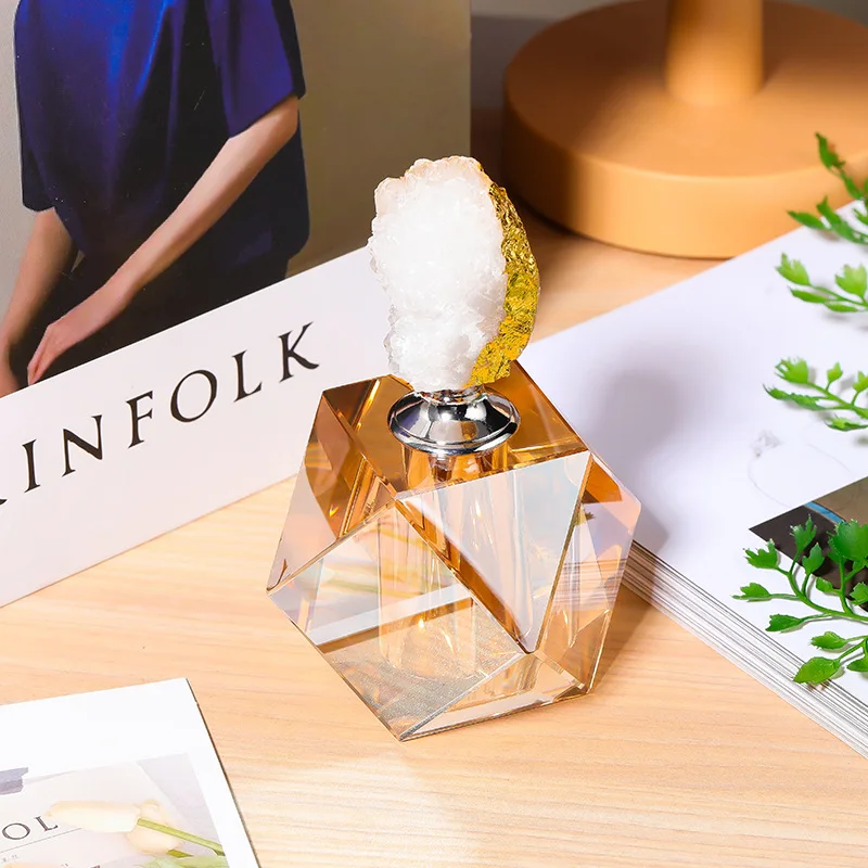 Creatieve polygonale kristallen glazen parfumfles, amberkleurige kristallen agaat parfumfles, luxe decoratieve pot voor thuis, woondecoratie - afbeelding 1