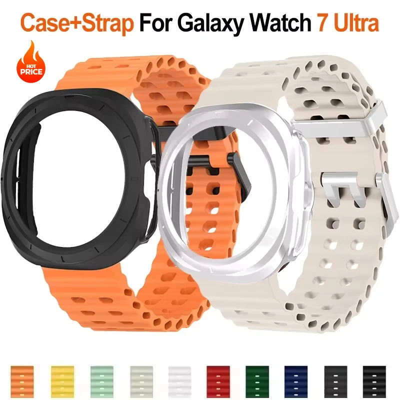 Hülle + Armband für Samsung Galaxy Watch 7 Ultra 47 mm Sport Silikonband Armband PC Hülle Schutzhülle für Galaxy Watch 7 Ultra