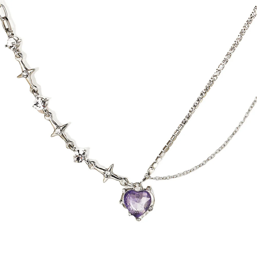 SUMENG 2024 Lila Rosa Schwarz Kristall Herz Anhänger Halskette Süße Cool Girl Punk Schlüsselbein Kette Für Frauen Mode Schmuck Geschenke – Detail 2